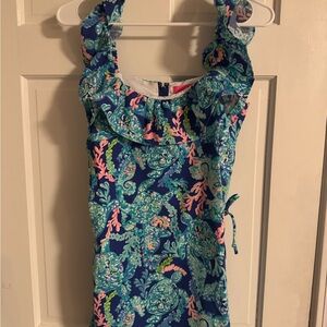 NWT Lilly Pulitzer Zoya Ruffle Romper Corsica Blue Turtle Villa Size 4 gorgeous